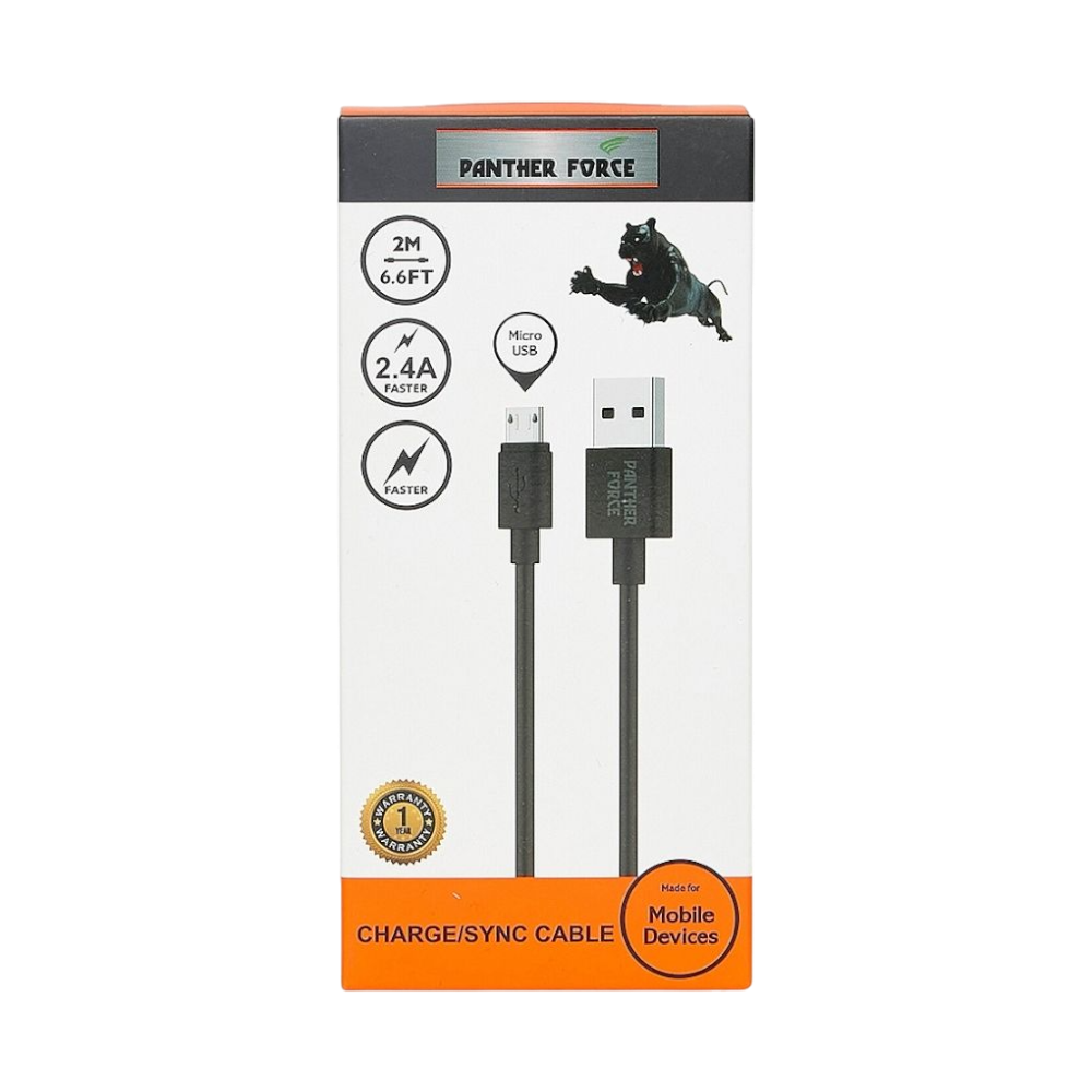 Panther Force 2M Cable for Micro USB - PF18 - Seamless Charging & Data Transfer for All Your Devices Panther Force 2M Cable for Micro USB - PF18 - Seamless Charging & Data Transfer for All Your Devices